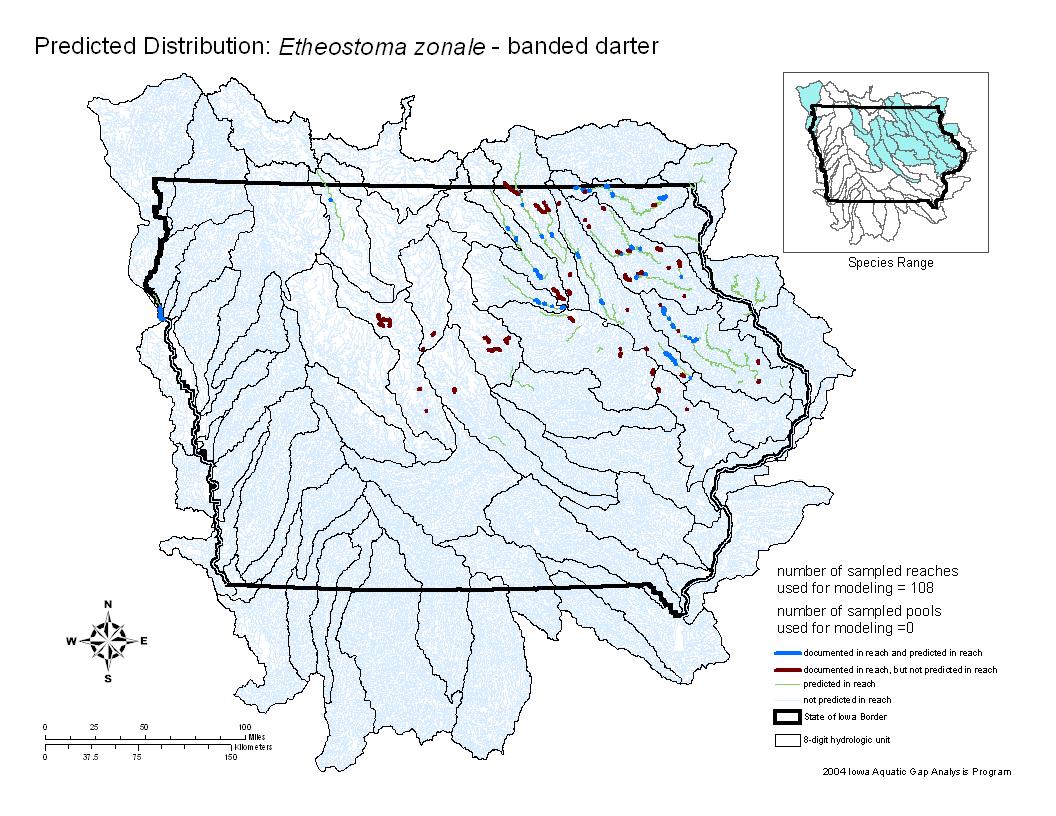 Iowa water body distribution image of Banded Darter