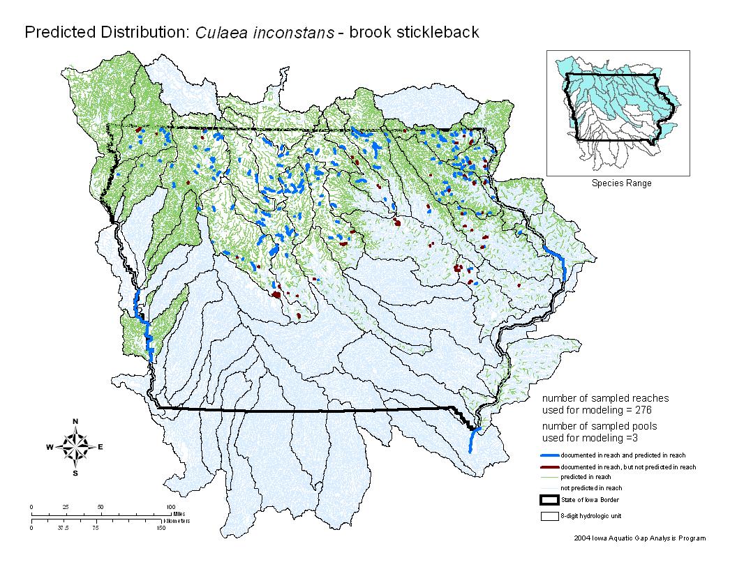 Iowa water body distribution image of Brook Stickleback