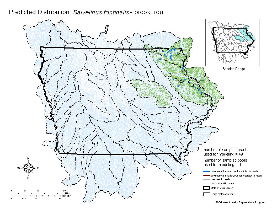 Iowa water body distribution image of Brook Trout