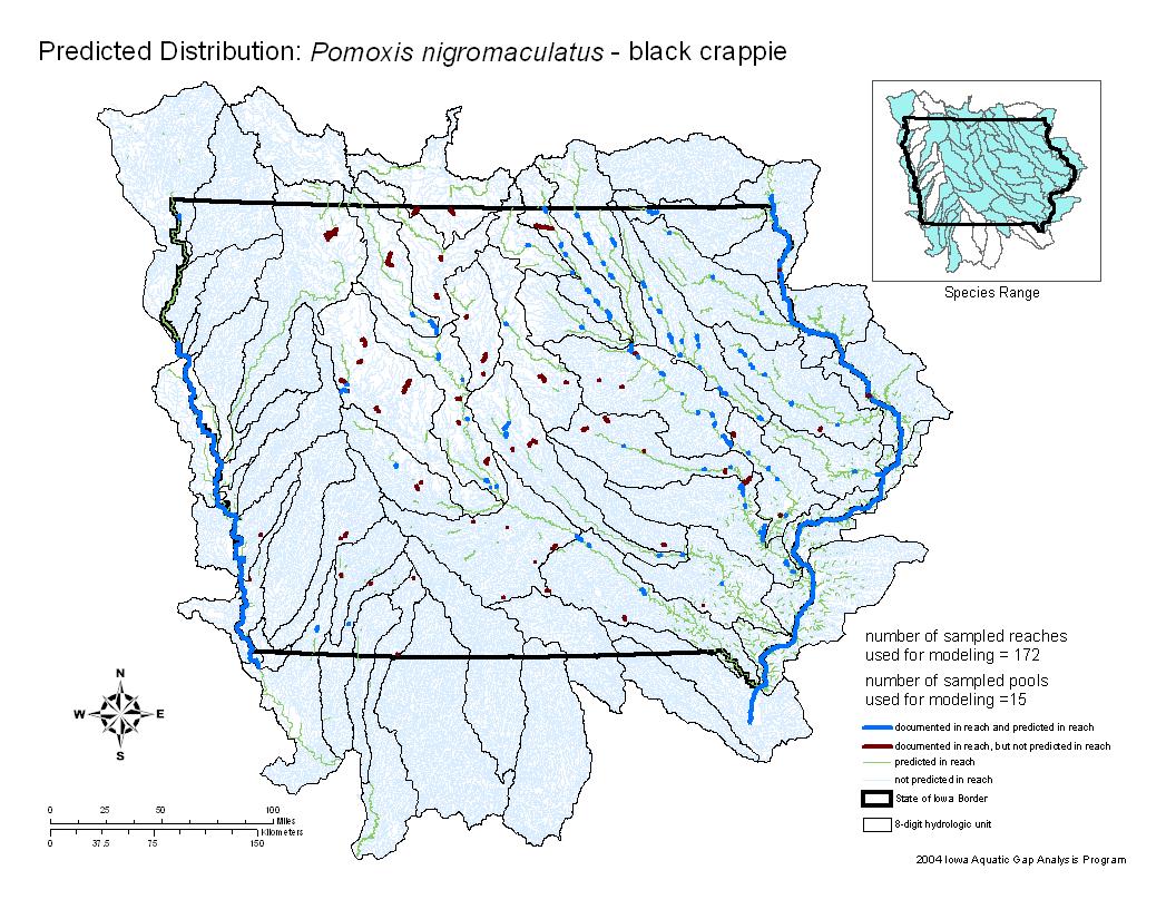 Iowa water body distribution image of Black Crappie