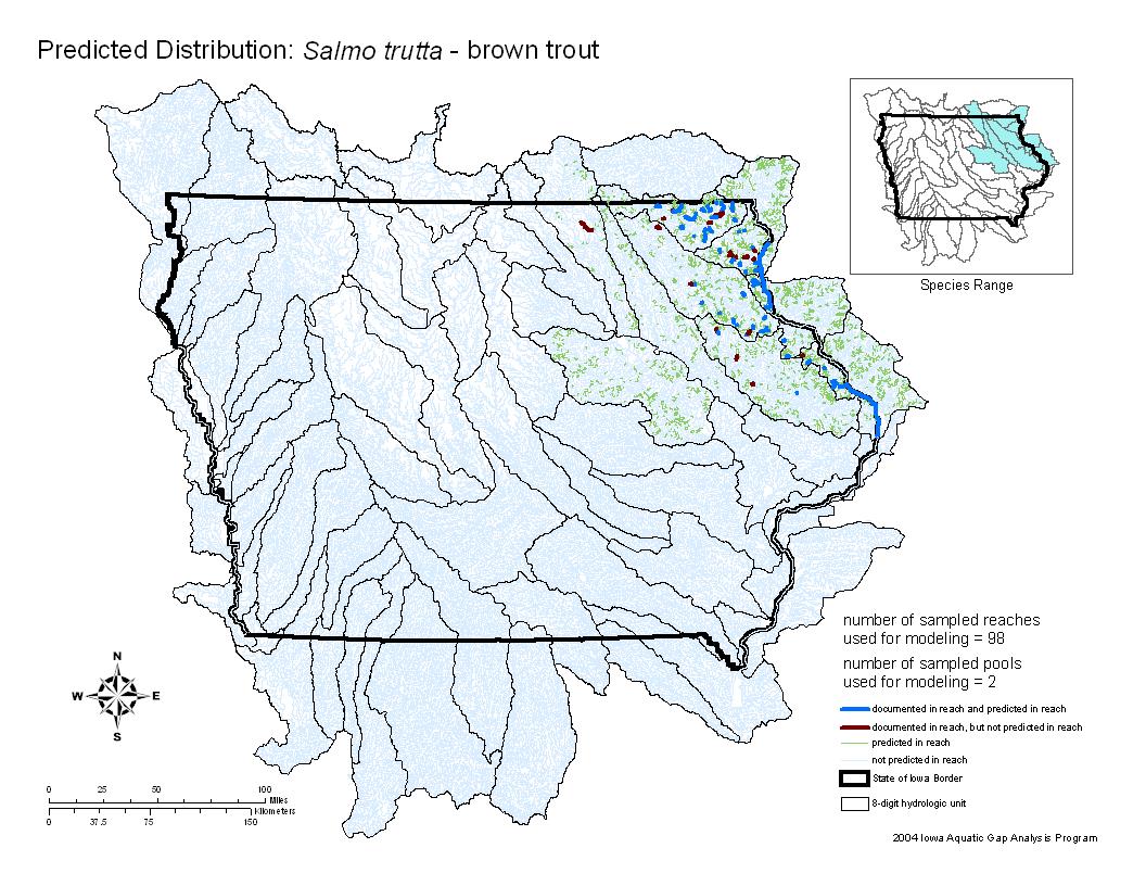 Iowa water body distribution image of Brown Trout