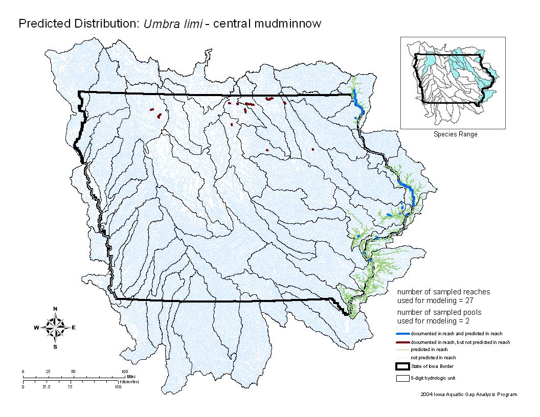 Iowa water body distribution image of Central Mudminnow