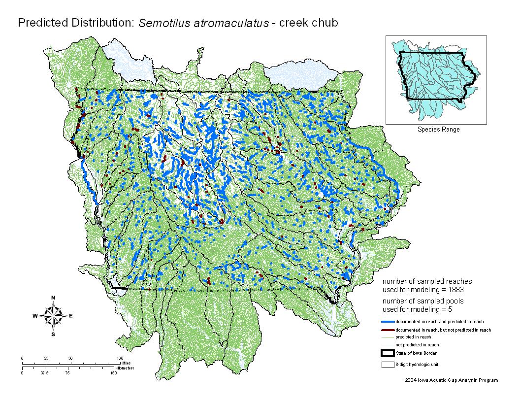 Iowa water body distribution image of Creek Chub