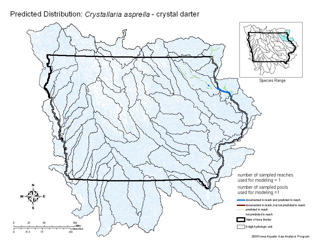 Iowa water body distribution image of Crystal Darter