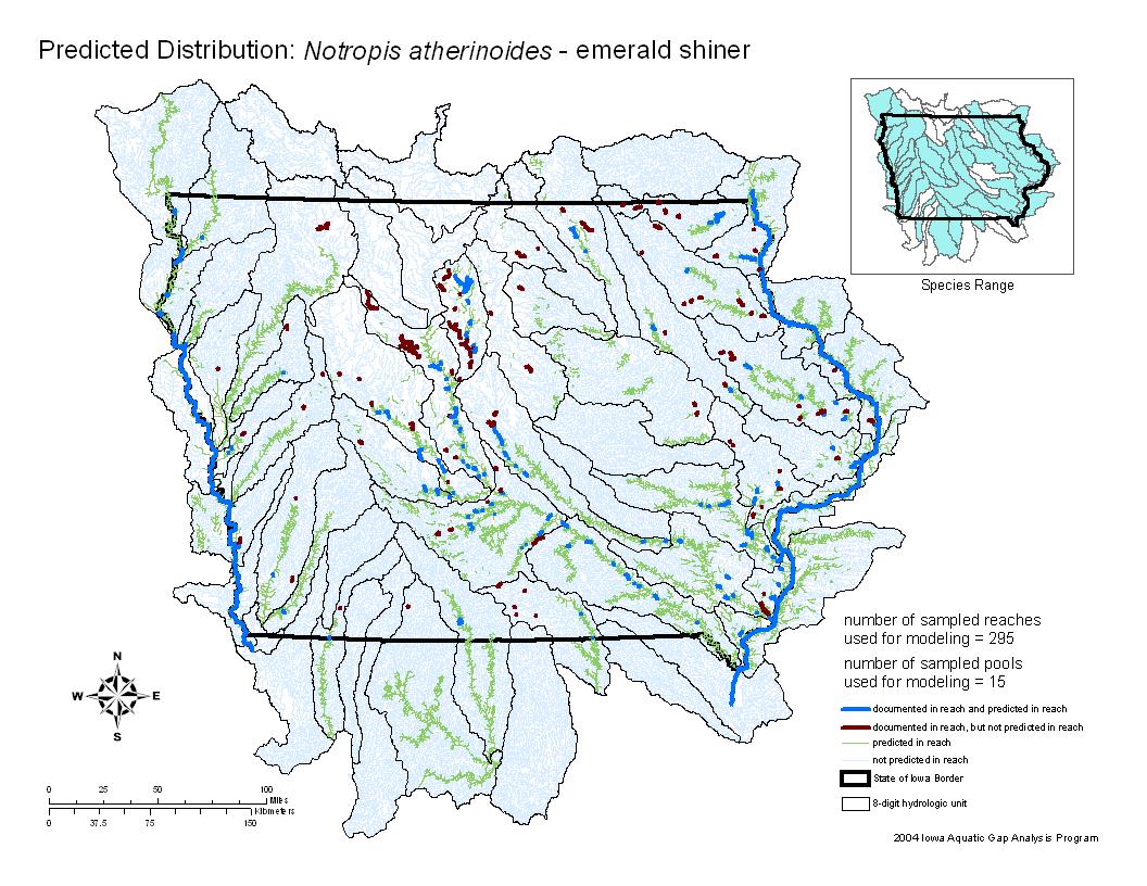 Iowa water body distribution image of Emerald shiner