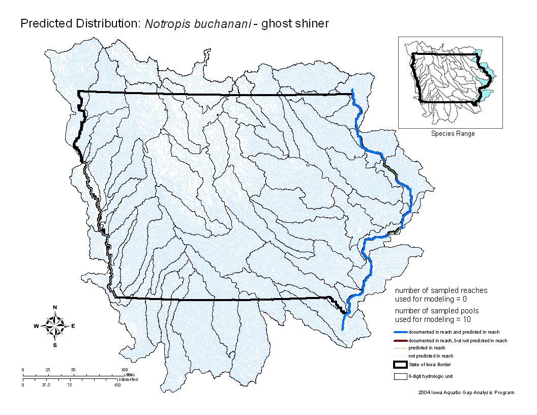 Iowa water body distribution image of Ghost shiner