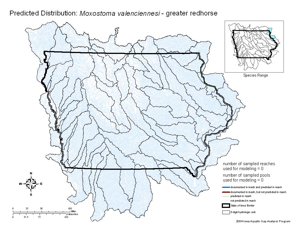 Iowa water body distribution image of Greater Redhorse