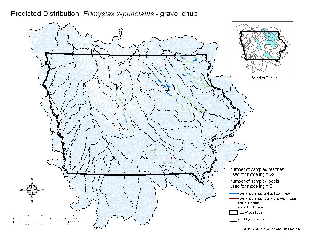 Iowa water body distribution image of Gravel Chub