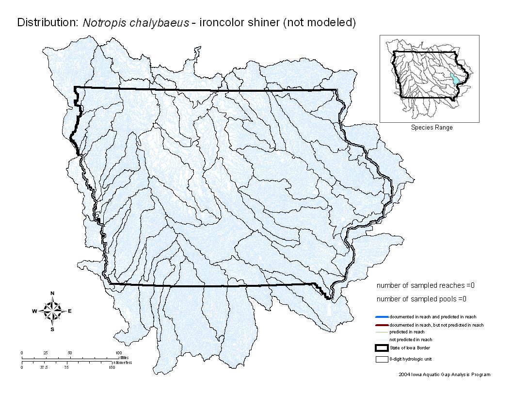 Iowa water body distribution image of Ironcolor shiner