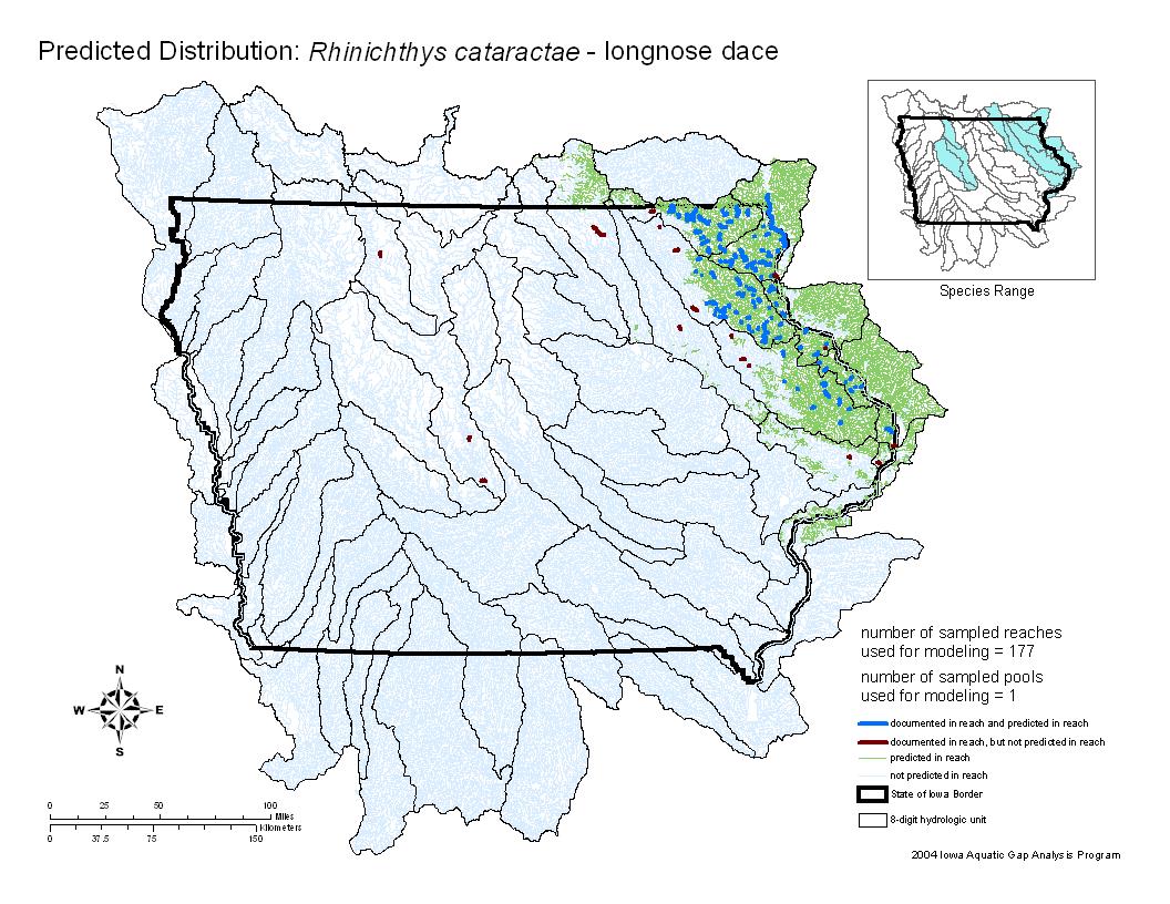 Iowa water body distribution image of Longnose dace