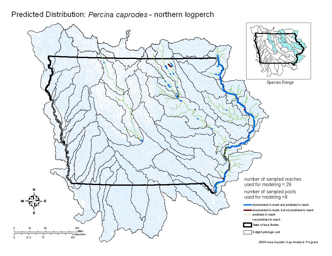 Iowa water body distribution image of Northern Logperch