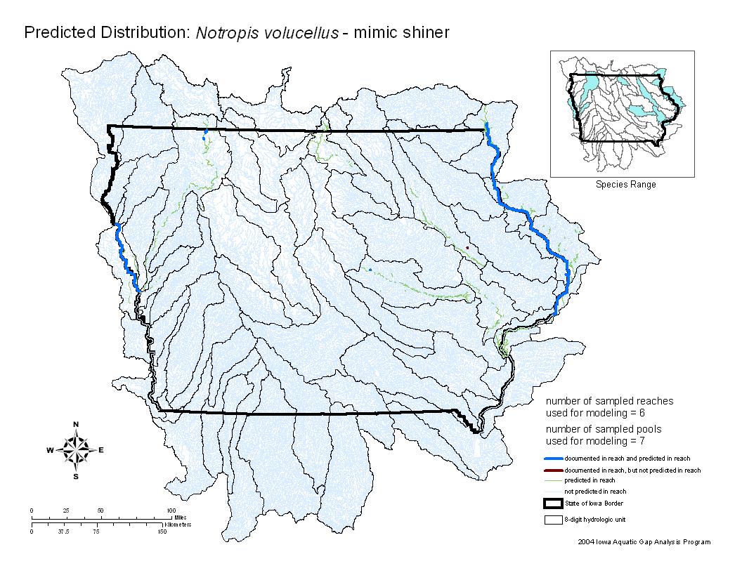 Iowa water body distribution image of Mimic Shiner