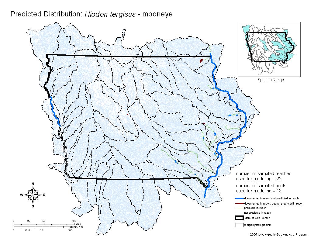 Iowa water body distribution image of Mooneye