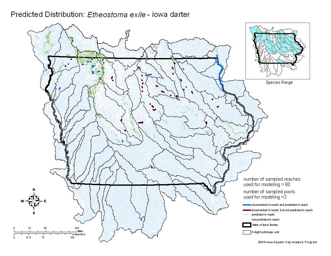 Iowa water body distribution image of Iowa darter