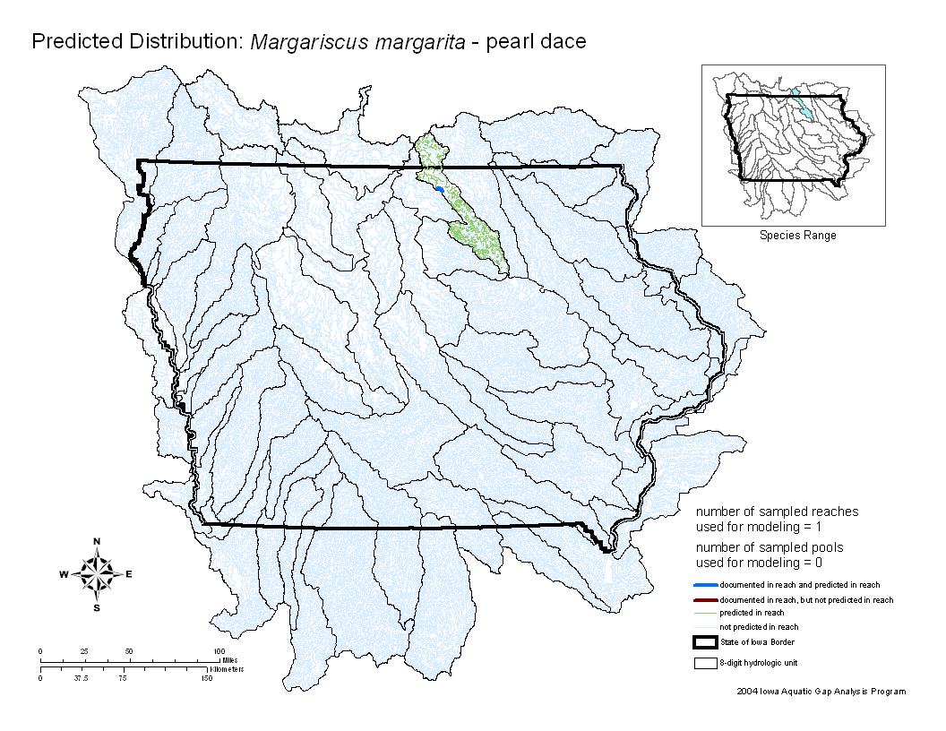 Iowa water body distribution image of Pearl Dace