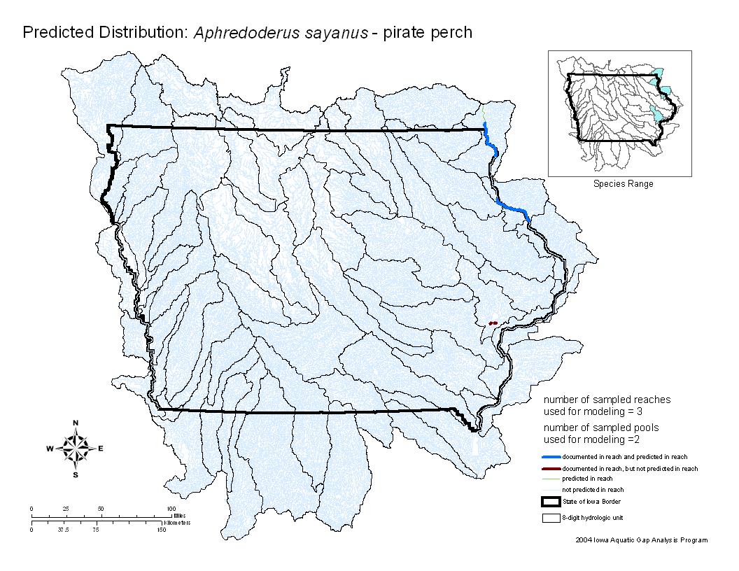 Iowa water body distribution image of Pirate Perch