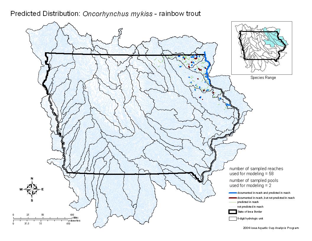 Iowa water body distribution image of Rainbow Trout