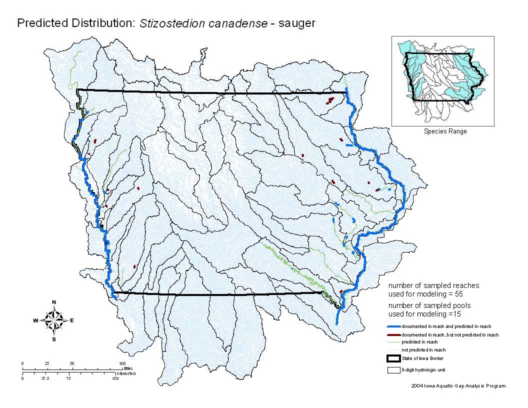 Iowa water body distribution image of Sauger