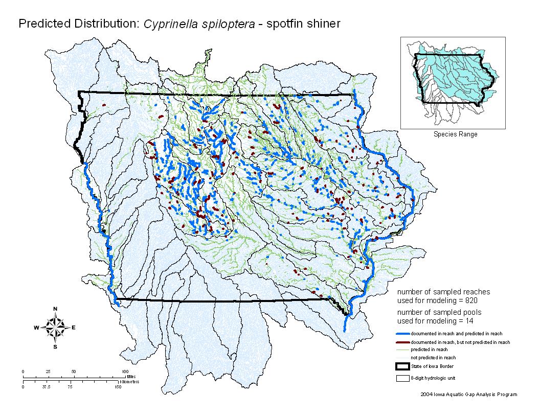 Iowa water body distribution image of Spotfin shiner