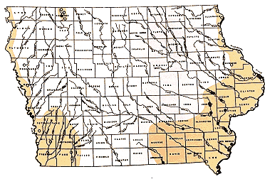 Iowa water body distribution image of Shortnose gar