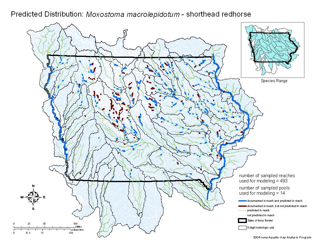 Iowa water body distribution image of Shorthead redhorse