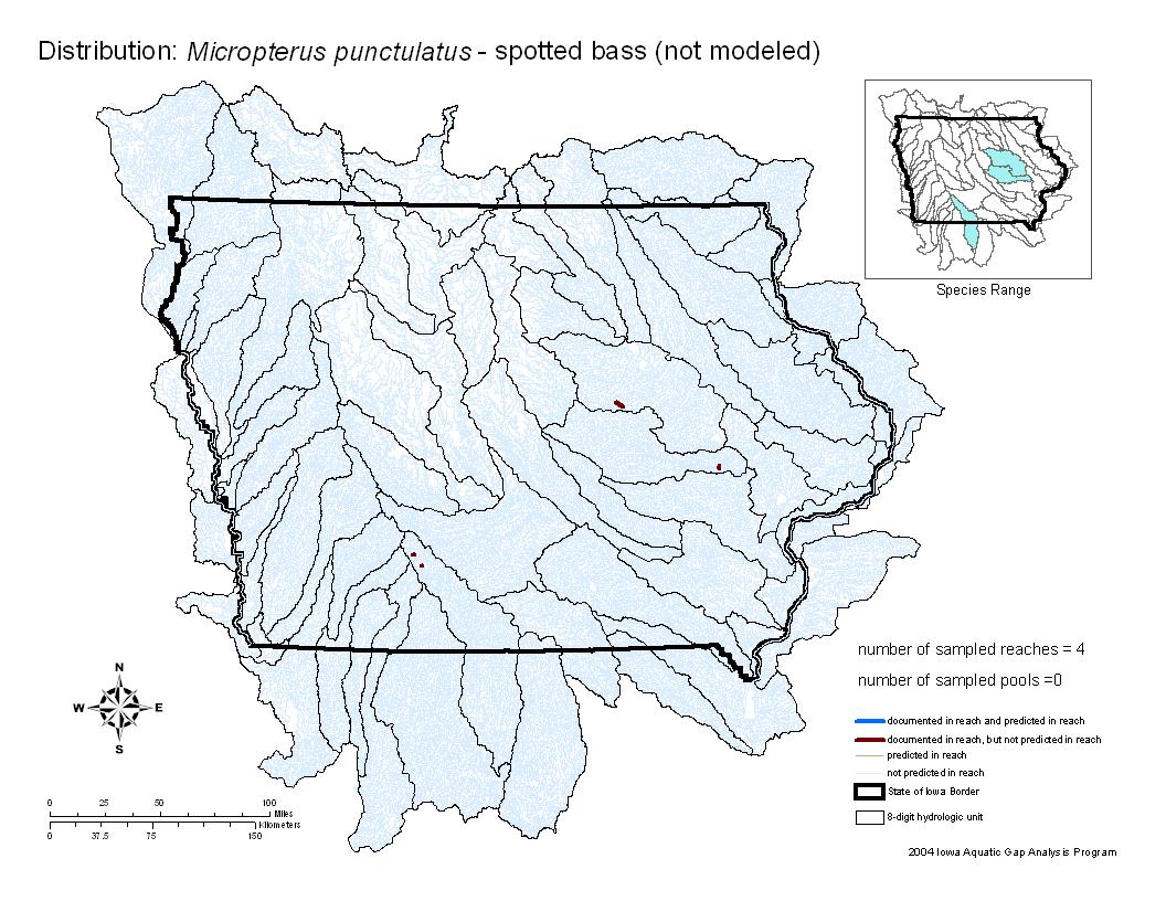 Iowa water body distribution image of Spotted bass