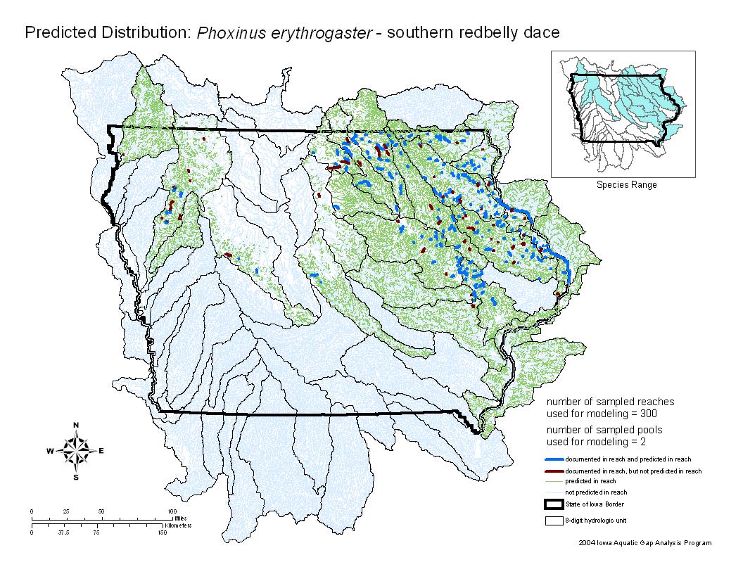 Iowa water body distribution image of Southern Redbelly Dace