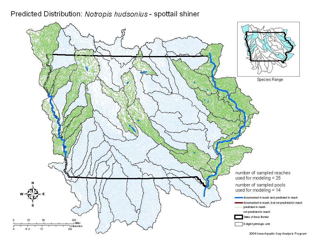 Iowa water body distribution image of Spottail Shiner