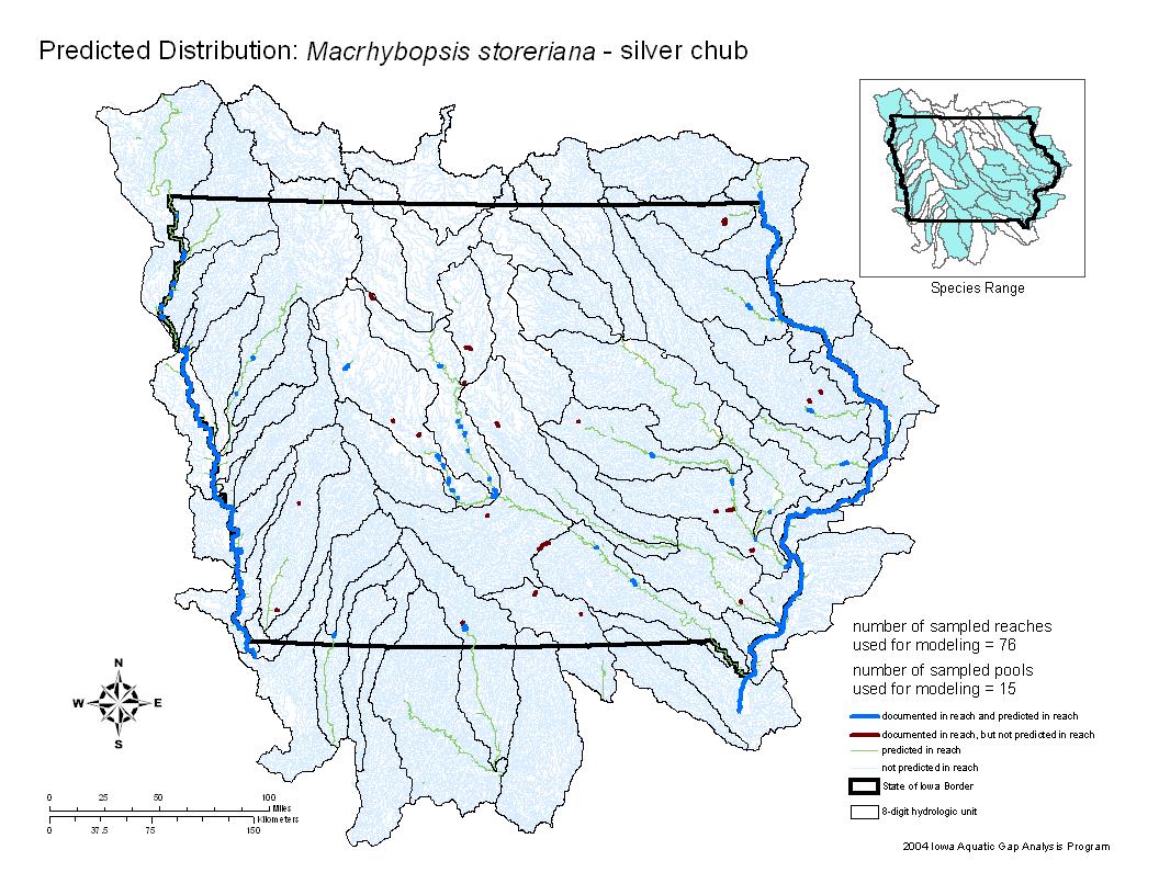 Iowa water body distribution image of Silver chub