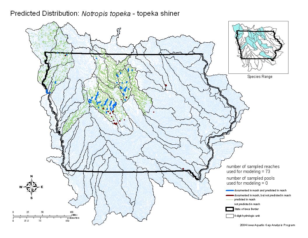 Iowa water body distribution image of Topeka Shiner