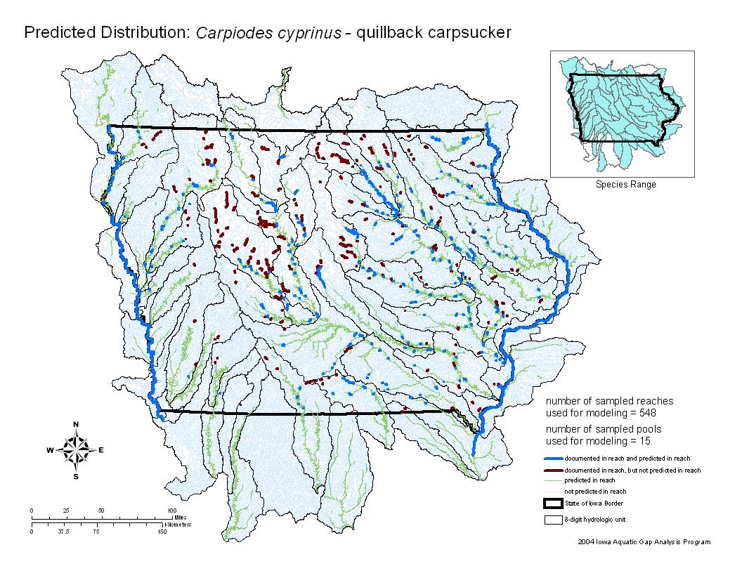 Iowa water body distribution image of Quillback