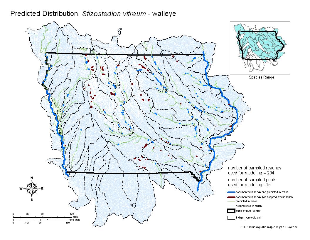 Iowa water body distribution image of Walleye