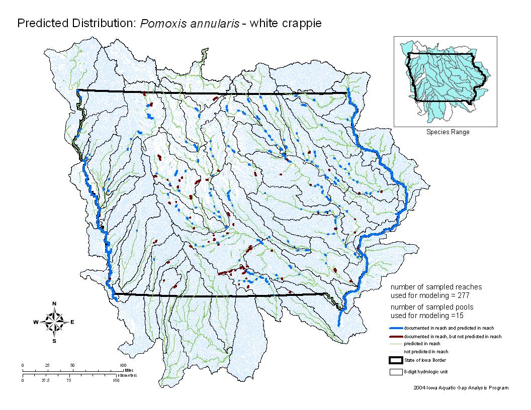 Iowa water body distribution image of White Crappie